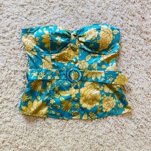 Silk Strapless Floral Top